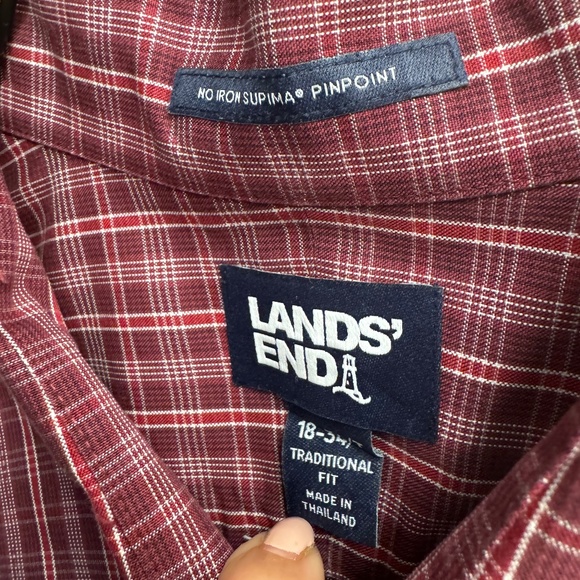 Lands' End No Iron Supima Button-Down Red Long Sleeve 18/34T - Picture 4 of 8